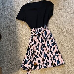 SHEIN Black and Pink Animal Print Midi Dress